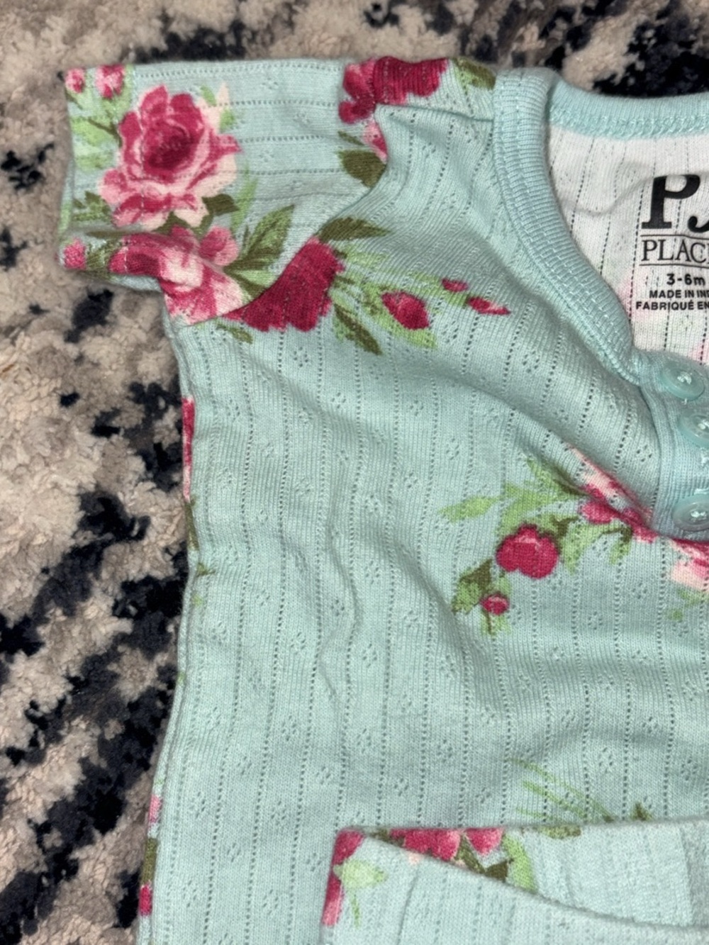 Kids Floral Thermal Matching Set - Light Mint with Pink Roses - Picture 3 of 6